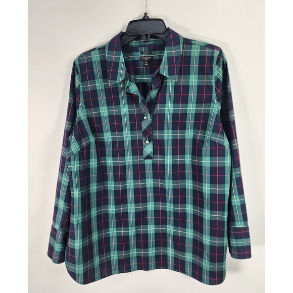 Talbots Tops - Talbots Top Women's 16P Black Watch Scottish Tartan Plaid Navy Green Red Popover